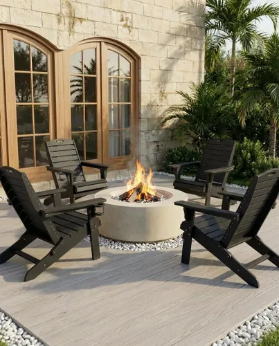 Vista 2 de Sillas Adirondack ajustables con otomana retráctil, silla Adirondack plegable de HDPE con 2 soportes para tazas, resistente a la intemperie