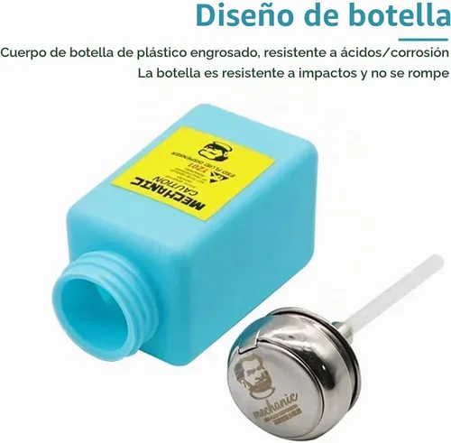 Vista 2 de Botella dispensadora de alcohol a presión con tapa de acero inoxidable de sellado, dispensadores de alcohol solvente de 6.8 onzas, contenedor