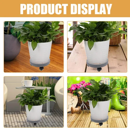 Vista 6 de Kisangel 2pcs Rolling Plant Stand with Wheels, Plastic Flower Pot Mover Reusable round Tray, Floor Protection for Hardwood Surfaces, Supports