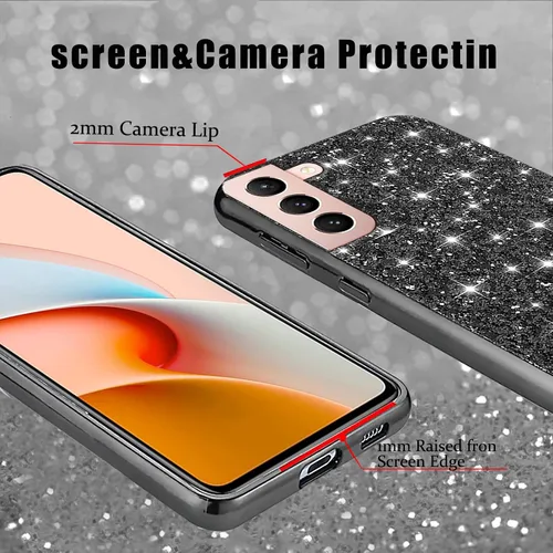 Vista 6 de Funda compatible con Samsung S21 Plus con purpurina a prueba de golpes, para Samsung Galaxy S21 Plus, funda protectora delgada de TPU suave