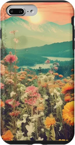 Vista 12 de iPhone 16 Boho Mountain Moon Phases Floral Aesthetic Chic Retro Sunset Case