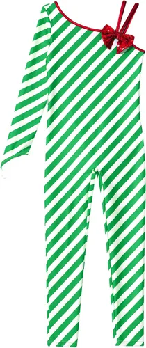 Vista 3 de Xnihocha Disfraz de baile de Navidad para niñas, traje de bastón de caramelo a rayas, overol de Navidad, señora Claus, leotardo de gimnasia