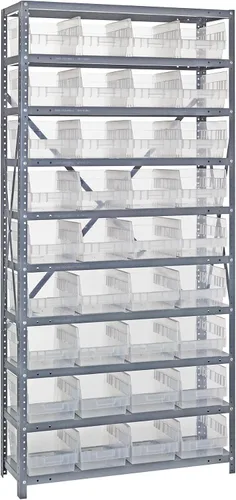 Vista 106 de Quantum QSBU-245BK Heavy Duty Shelving Unit with (7) Shelves and (24) QUS245 Black Bins for Garage Warehouse Storage Distribution 400 lb Load