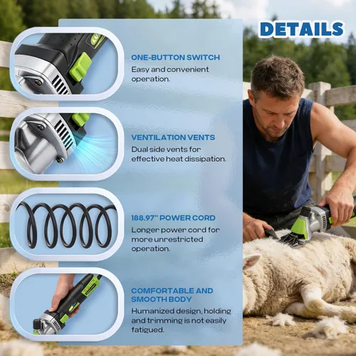 Vista 6 de Tijeras de oveja profesionales 850 W 2400 RPM resistentes con 4 cuchillas (13 dientes rectos/13 dientes curvos/9 dientes rectos / 9 dientes curvos)