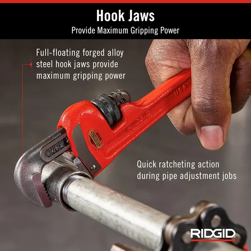 Vista 5 de RIDgid 31000 Modelo 6 Llave de tubo recta de plomería de servicio pesado de 6 pulgadas, roja, fabricada en EE. UU