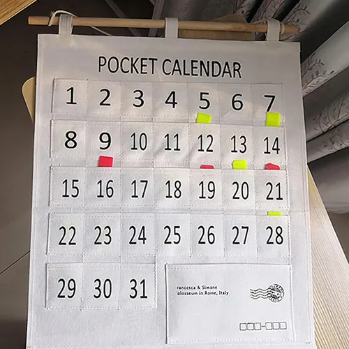 Vista 3 de Bolsillo mensual con calendario mensual, práctico calendario para teléfonos, bolsillo de algodón y lino, bolsillo para el aula con calendario
