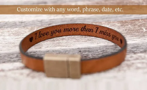 Vista 11 de Men's Leather Bracelet Personalized - Hidden Message Wristband - Customizable Anniversary Gift for Husband -Sentimental Present for Boyfriend