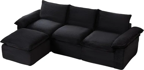 Vista 6 de Sofás modulares de 113.03 pulgadas para sala de estar, sofá modular moderno con sofás en forma de L, sofá tapizado de pana sin hueso, asiento Negro