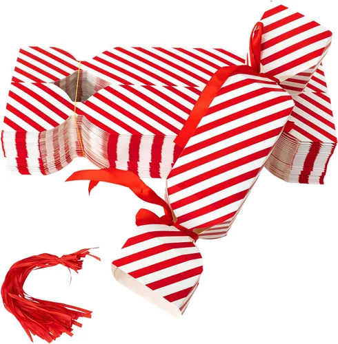 Vista 10 de DARENYI 50 cajas de dulces de Navidad vacías con cinta roja blanco y rojo