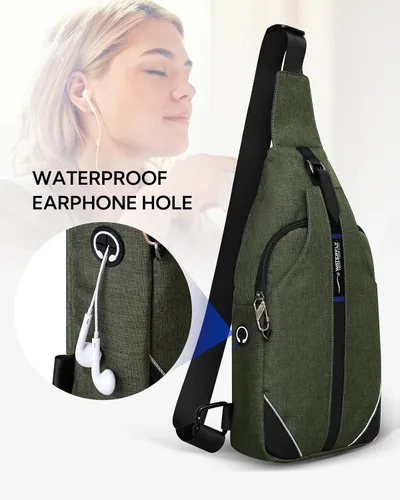 Vista 7 de WATERFLY - Mochila media bandolera con correa antirrobo para viajes, bolsa de pecho, de hombro