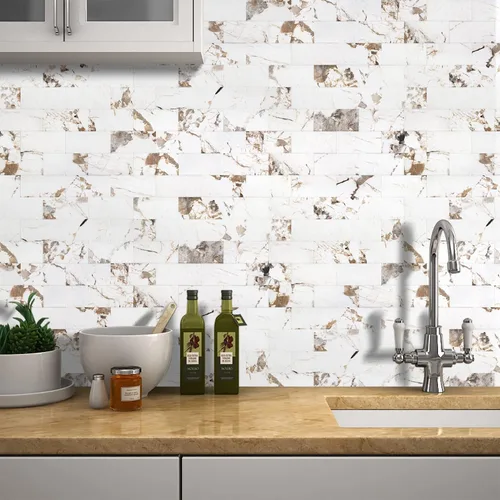 Vista 5 de STICKGOO 10 hojas de revestimiento para despegar y pegar, panel de pared 3D de material compuesto de aluminio, calcomanías de azulejos tipo metro
