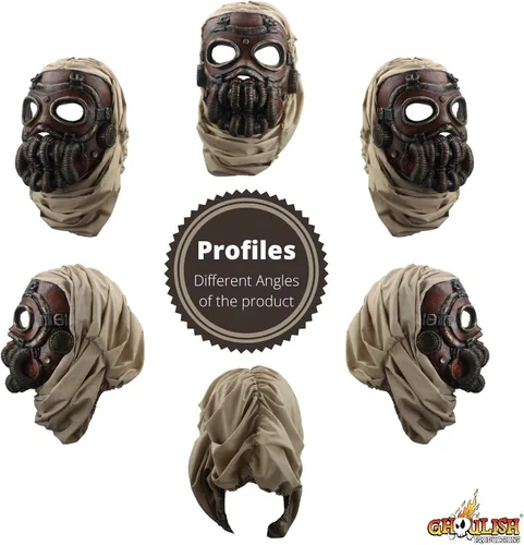 Vista 5 de Ghoulish Productions Desert Rider Máscara de gas rusa Máscara de gas y Línea Steampunk Máscara para adultos Máscara de látex de talla única