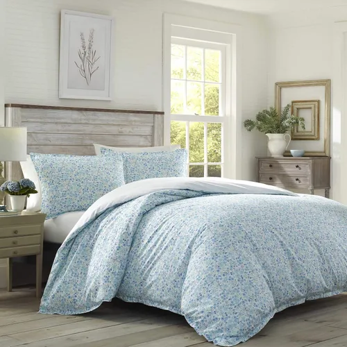 Vista 2 de Laura Ashley - Juego de funda de edredón tamaño individual, ropa de cama reversible de algodón con funda a juego, ropa de cama de algodón ligero