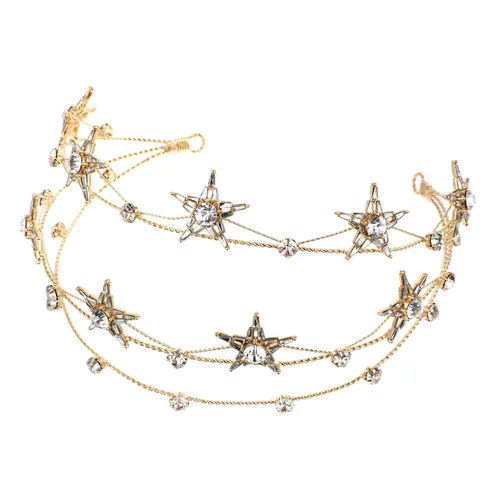 Vista 2 de Uonlytech Diadema de aleación de estrellas de diosa corona de diadema nupcial tiara accesorio de boda dorado