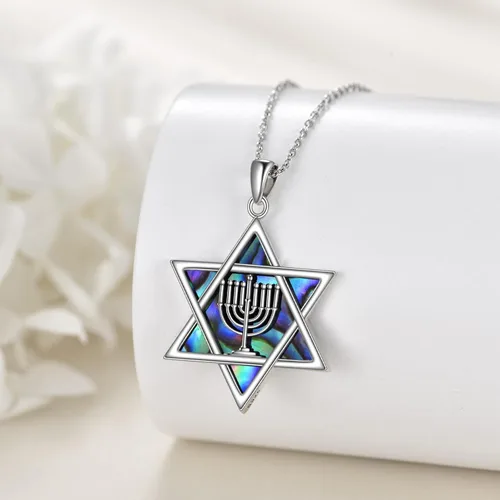 Vista 40 de YFN Collar de estrella de David de plata de ley, concha de abulón, árbol de la vida, joyería judía, regalos para mujeres y hombres