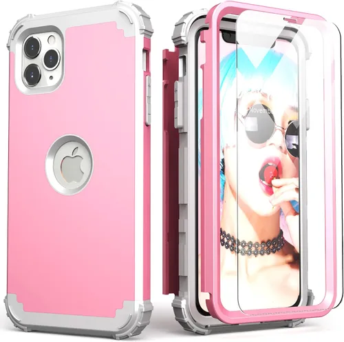 Vista 20 de IDweel Funda para iPhone 11 Pro Max con protector de pantalla de vidrio templado, híbrida 3 en 1 a prueba de golpes, delgada, resistente, cubierta