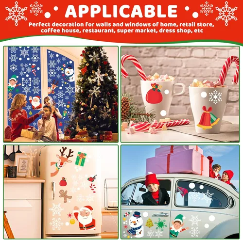 Vista 7 de 419 calcomanías navideñas para ventana, doble cara de copo de nieve, decoraciones para vidrio e interiores, regalos para Navidad, decoración