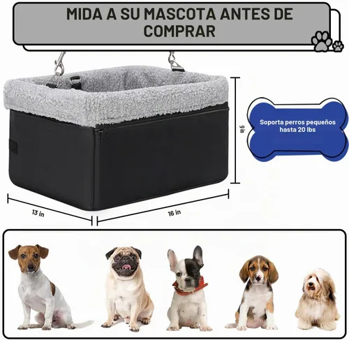 Vista 2 de Asiento de coche para perros pequeños de menos de 20 libras, asiento elevador con marco de metal, tela Oxford de doble capa, correa de seguridad