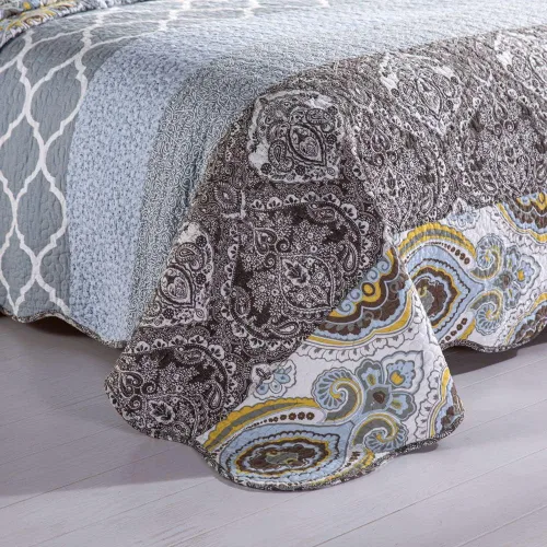 Vista 5 de YAYIDAY Juego de colcha de retazos tamaño Queen – 100% algodón reversible, transpirable, gris, acolchado con fundas de almohada para todas