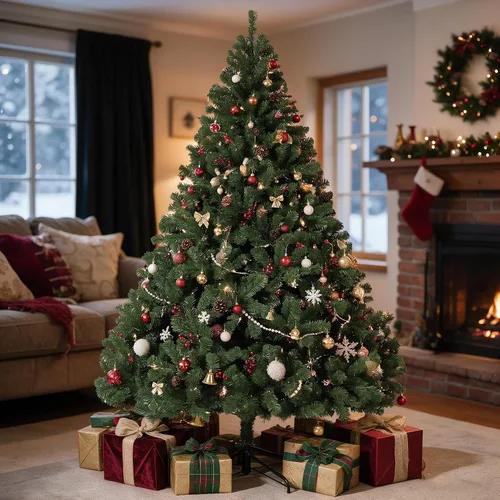 Vista 10 de Árbol de Navidad artificial flocado de nieve de 4 pies y 6 pulgadas Flocado blanco con piñas (forma de lápiz)