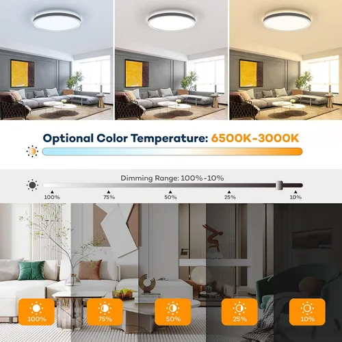 Vista 2 de BLNAN Lámpara de techo LED regulable con control remoto, 12 pulgadas, 3000 K-6500 K, color de luz ajustable, moderna lámpara de techo ultrafina