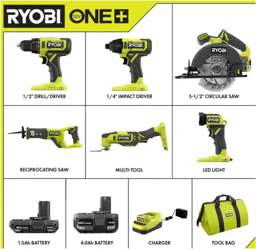 Vista 2 de ONEAND Kit combinado inalámbrico de 6 herramientas de 18 V con batería de 1.5 AH, batería de 4.0 AH y cargador