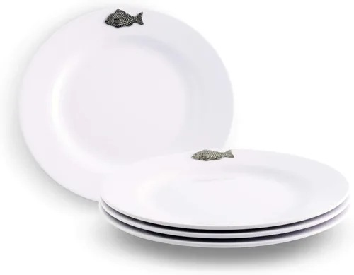 Vista 9 de Arthur Court Abeja de peltre de 4 piezas en plato de melamina pesado y duradero, para uso en interiores y exteriores, fiesta y uso diario, vajilla