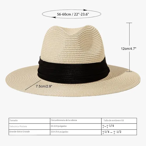 Vista 2 de Lanzom - Sombrero de paja playero para mujer, de ala ancha, plegable, estilo Fedora, UPF50+ 01-fold Cinturón Caqui