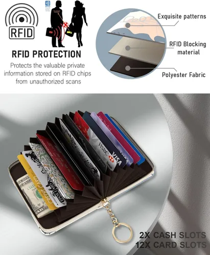Vista 3 de Soporte para tarjetas de crédito, elegante cartera delgada para mujer con bloqueo RFID, perfecta para negocios y uso diario, mantiene tus