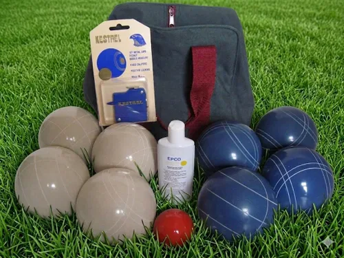 Vista 7 de Calidad Premium Basic Epco bochas paquete – 110 mm. Bolas de color blanco y azul, calidad bolsa de nailon, Mea