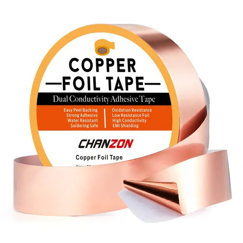Vista 9 de CHANZON Cinta de lámina de cobre de 0.236 in 1/4 pulgadas x 66 pies, adhesivo conductor de doble cara para vidrieras, soldadura, electricidad