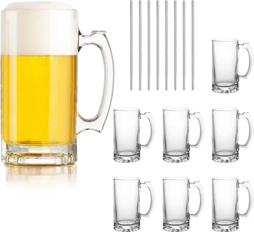Vista 8 de QAPPDA Juego de tazas de cerveza, tazas de vidrio con asa de 18 onzas, vasos de cerveza grandes para congelador, vasos de cerveza de 17.6 fl oz