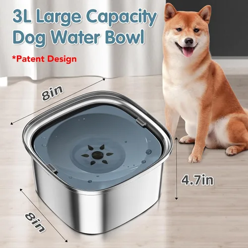 Vista 2 de UPSKY Cuenco de Agua para Perros de 3L 101oz Acero Inoxidable Sin Derrames Gran Capacidad Cuenco de Comida y Agua para Perros Alimentador de Agua