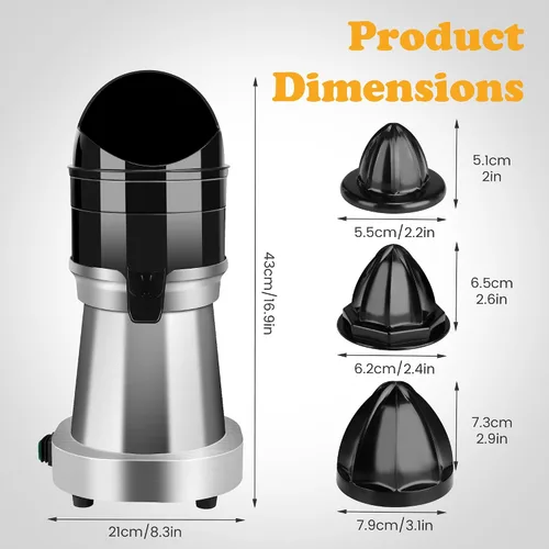 Vista 5 de YUANHAO Exprimidor eléctrico comercial de cítricos, 120 V 1400 RPM con 3 escariadores y protector contra salpicaduras, exprimidor automático