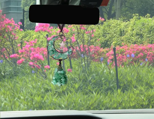 Vista 3 de DUQGUHO Accesorios Verdes para Coche - Accesorios para Colgar en el Espejo Retrovisor de Cristal de Aventurina - Decoración de Coche Linda Hippie