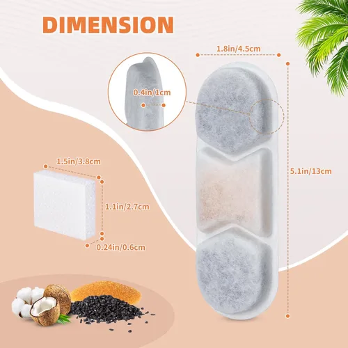 Vista 2 de 8 paquetes de filtros de repuesto para fuente de agua para perros Zuqqony de 12L/3.2Gal de acero inoxidable, dispensador de agua para perros DYSJ01