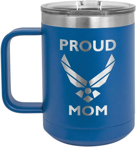 Vista 9 de PROUD AIR FORCE MOM BLACK Taza de café de 15 oz con tapa deslizante Taza de café de viaje aislada Ideas de regalo del día de la madre de hijo