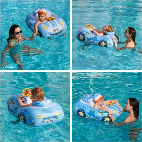 Vista 6 de Flotador de piscina para bebé, diseño de coche de policía, flotadores inflables para niños pequeños de 1 a 3 años, flotadores de piscina para niños