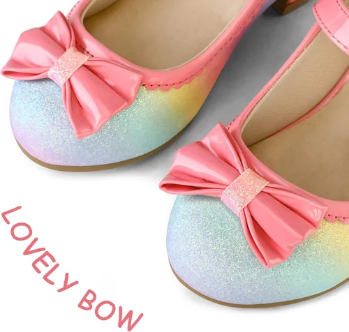 Vista 3 de K KomForme Zapatos de vestir para niña Mary Jane Glitter de 1.5 pulgadas, tacón bajo para boda, fiesta, zapatos de princesa