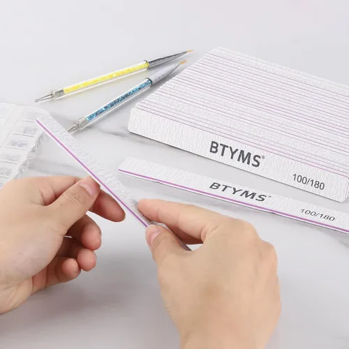 Vista 7 de BTYMS 30 unidades de limas de uñas de grano 100/180 y pulidoras profesionales de doble cara, herramienta de manicura para uñas acrílicas