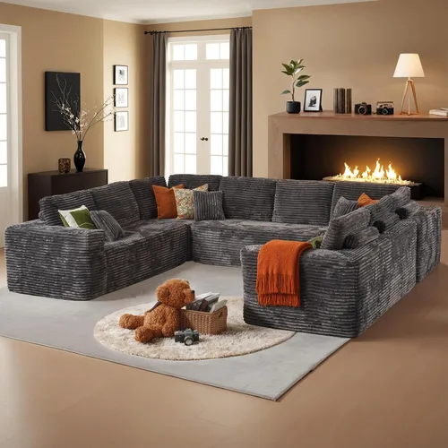 Vista 29 de HOOOWOOO Cloud - Sofás seccionales para sala de estar, sofá modular sin montaje, 110 x 79 pulgadas, de pana afelpada, juego de sofá grande