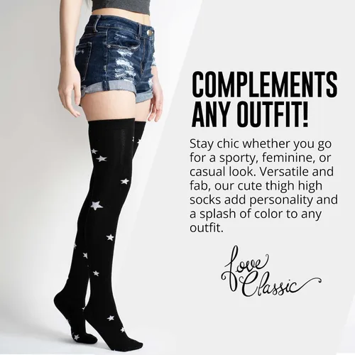 Vista 5 de Love Classic Algodón extra largo hasta el muslo Calcetines ligeros para mujer (S, talla 6-9)