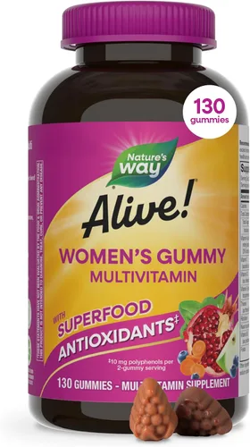 Vista 9 de Nature's Way Alive! Multivitaminas diarias de gomitas para mujer, 16 vitaminas y minerales, metabolismo energético*, piel y uñas, vegetariano, sabor