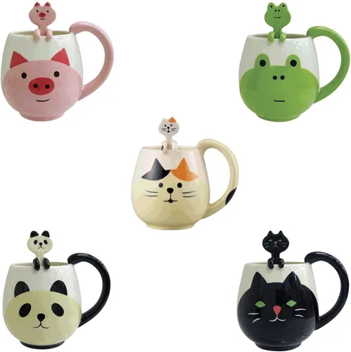 Vista 2 de Decole Taza y cuchara de rana de cerámica, 12 onzas.