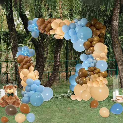 Vista 6 de PERPAOL 147 globos de café azul y marrón y 151 globos marrones para decoración de fiesta de cumpleaños de oso de peluche