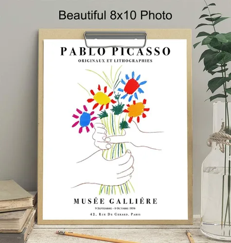 Vista 4 de Póster de Pablo Picasso - Arte de pared de Picasso de 8 x 10 pulgadas, impresiones de artistas famosos, arte de pared de galería, ramo de paz