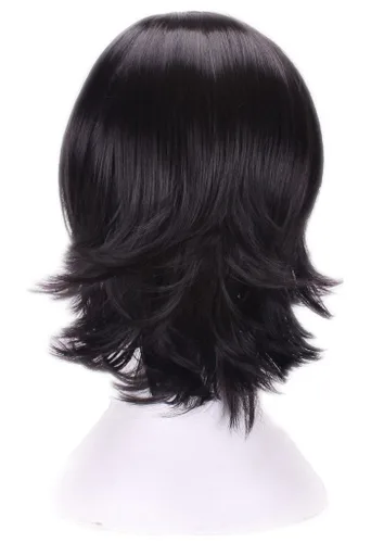Vista 2 de Peluca de cosplay, de fiesta, Aneshe corto para hombre, peluca de cabello en capas para de anime, Negro