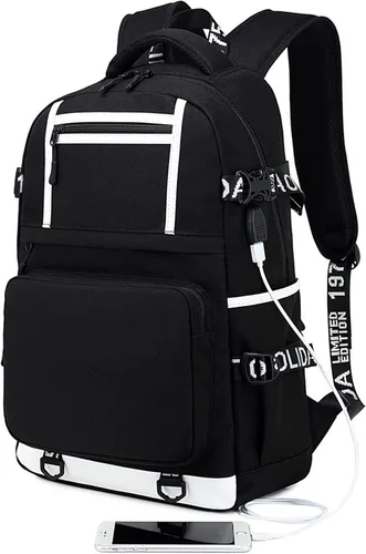 Vista 4 de Jotolan Mochila Sailor Moon con puerto de carga USB, mochila ligera para estudiantes, Negro2