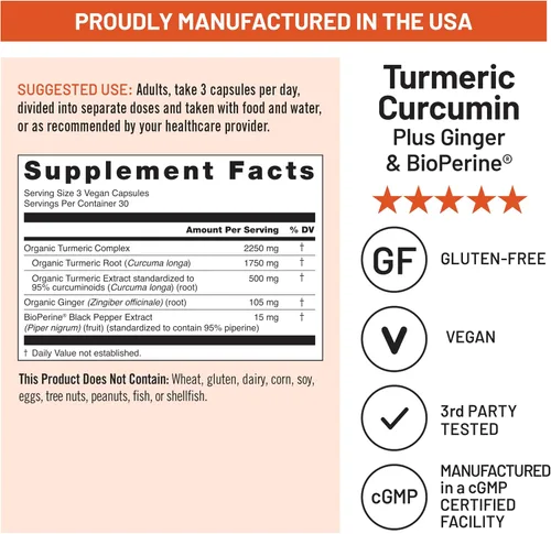 Vista 5 de NatureWise - Curcumina orgánica, CRMN750-90, 1 Black Pepper Extract for Advanced Absorption - Standardized 95% Curcuma Longa - Joint & Immune