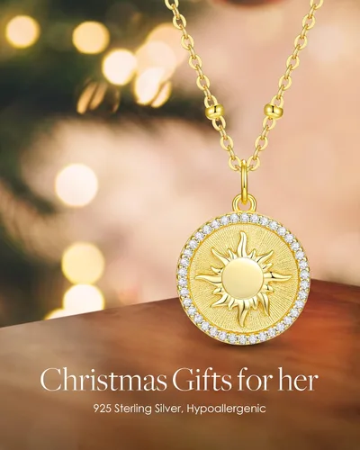 Vista 3 de CDE Collar con colgante de moneda de sol chapado en oro de 14 quilates para mujer plata de ley 925 con piedra natal de circonita cumpleaños